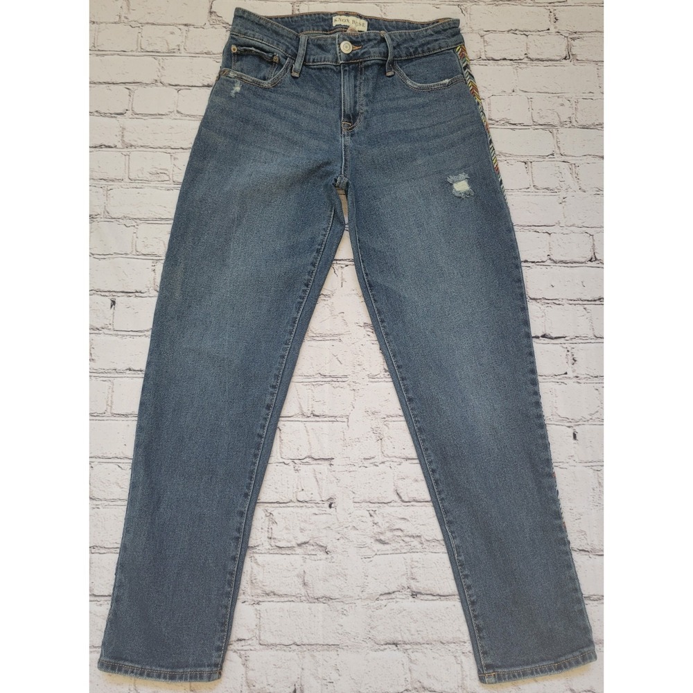 Knox Rose Jeans Embroidered Sides Mid Rise Straight Denim